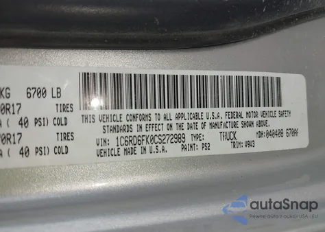 2012 Ram 1500 St from USA, damaged, VIN 1C6RD6FK0CS272989